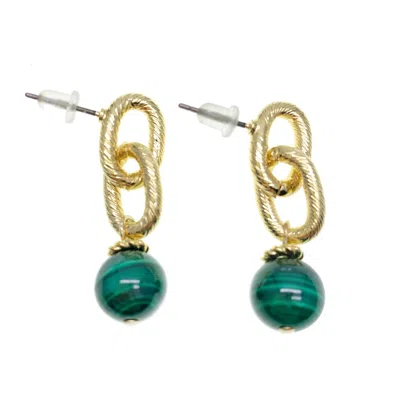 Farra Women's Green Malachite Chain Minimalist Earrings