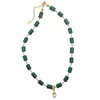 Farra Women's Green Malachite Choker With Freshwater Pearl Detachable Pendant
