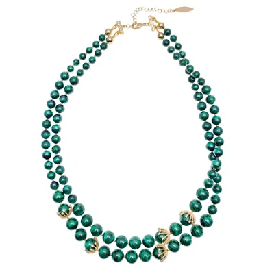 Farra Women's Green Malachite Double Strands Sophisticated Necklace