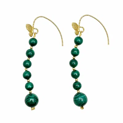 Farra Women's Green Malachite Drops With Butterfly Hook Earrings
