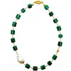 Farra Women's Green Malachite With Baroque Pearls Necklace In Green