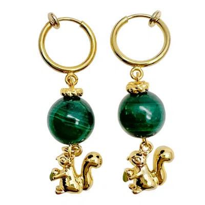 Farra Women's Green Malachite With Squirrel Dangle Earrings