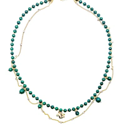 Farra Women's Green Malachite With Squirrel Pendant Necklace