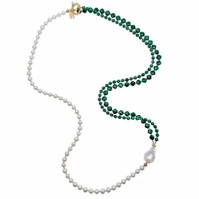 Farra Women's Green Malachites With Freshwater Pearls Multi Strands Necklace