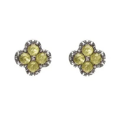 Farra Women's Green Minimalist Flower Shaped Prehnite Stud Earrings