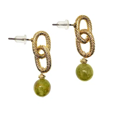Farra Women's Green Opal Dangle Modern Earrings