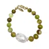 Farra Women's Green Opal With Baroque Pearl Bracelet In Green
