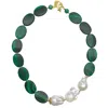 Farra Women's Green Oval Malachite & Baroque Pearl Short Necklace In Green