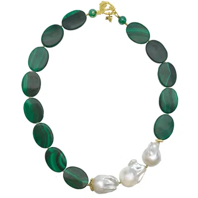 Farra Women's Green Oval Malachite & Baroque Pearl Short Necklace