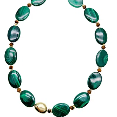 Farra Women's Green Oval Malachite Chunky Necklace