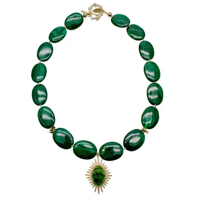 Farra Women's Green Oval Malachite With Gemstone Pendant Chunky Necklace