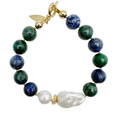 Farra Women's Green Phoenix Lapis With Baroque Pearls & Freshwater Pearl Bracelet