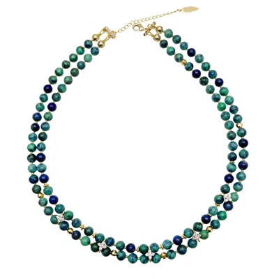 Farra Women's Green Phoenix Lapis With Zircon Stone Double Layers Collar Necklace In Multi