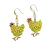 Farra Women's Green Playful Handcrafted Chicken Dangle Earrings In Gold