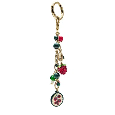 Farra Women's Green Playful Malachite With Mushroom Raspberry Bag Charm