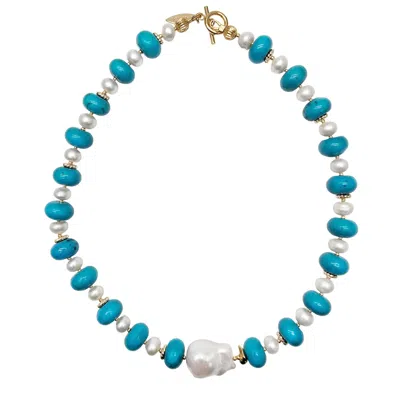 Farra Women's Green Rondelle Turquoise With Freshwater Baroque Pearls Necklace