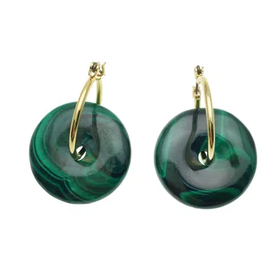 Farra Women's Green Round Malachite Earrings