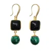 Farra Women's Green Square Black Obsidian With Malachite Earrings