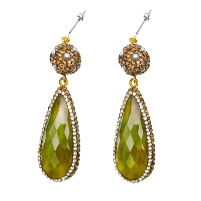 Farra Women's Green Teardrop Opal Rhinestone Sophisticated Dangle Earrings