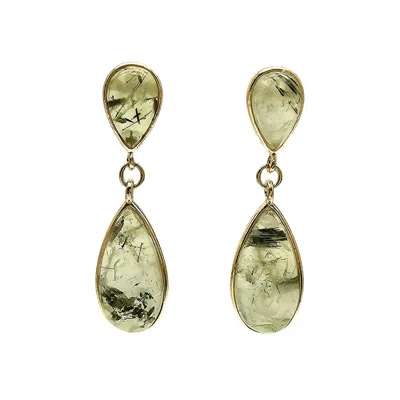 Farra Women's Green Teardrop Prehnite Drop Earrings