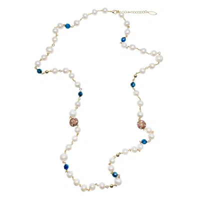 Farra Women's Green / White Freshwater Pearls With Natural Apatite Multi-way Necklace