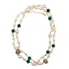 Farra Women's Green / White Green Agate With Freshwater Pearls Two-ways Necklace