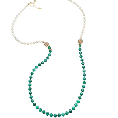 Farra Women's Green / White Malachite With Freshwater Pearls Multi-way Necklace