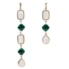 Farra Women's Green / White Moonstone With Malachite Asymmetric Earrings