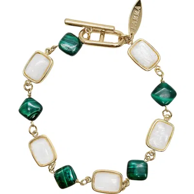 Farra Women's Green / White Moonstone With Malachite Gemstone Bracelet