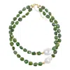 Farra Women's Green / White Natural Diopside Double Strands With Baroque Double Strands Necklace In Multi