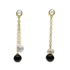 Farra Women's Grey / Black Black Obsidian And Grey Freshwater Pearls Drop Earrings In Multi