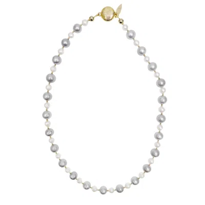 Farra Women's Grey Classic Gray And White Natural Freshwater Pearls Necklace