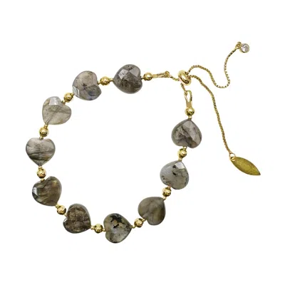 Farra Women's Grey Heart Shaped Labradorite Adjustable Bracelet In Gray
