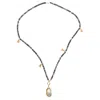 Farra Women's Grey Labradorite & Shell Pendant Multi-way Necklace