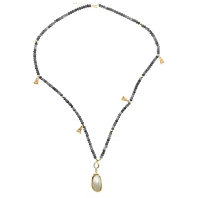 Farra Women's Grey Labradorite & Shell Pendant Multi-way Necklace