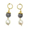 Farra Women's Grey / White Labradorite And Freshwater Pearl Simple Dangle Earrings