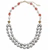 Farra Women's Grey / White / Red Grey Freshwater Pearls With Watermelon Quartz Double Strands Necklace In Multi