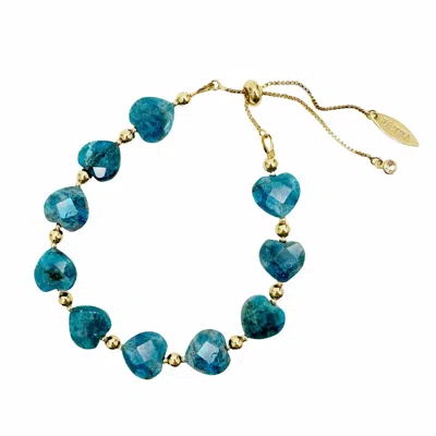 Farra Women's Heart-shaped Blue Apatite Adjustable Bracelet