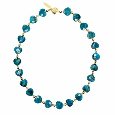 Farra Women's Heart-shaped Blue Apatite Gemstone Choker Necklace