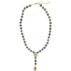 Farra Women's Heart Shaped Green Gemstone With Daisy Flower Necklace