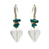 Farra Women's Heart Shaped White Quartz With Green Bamboo Coral Earrings In Green