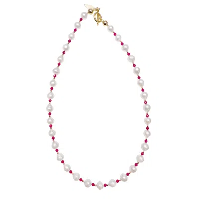 Farra Women's High Quality Freshwater Pearls With Red Ruby Necklace