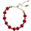Farra Women's Holiday Gift Red Bamboo Coral Adjustable Bracelet In Red