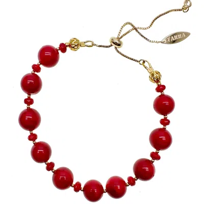 Farra Women's Holiday Gift Red Bamboo Coral Adjustable Bracelet