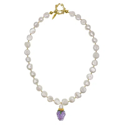 Farra Women's Irregular Freshwater Pearls With Purple Raspberry Pendant Necklace
