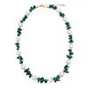 Farra Women's Irregular Green Bamboo Coral With Freshwater Pearls Necklace In Green