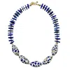 Farra Women's Lapis With Rhinestones Bordered Lapis Stones Short Necklace In Multi