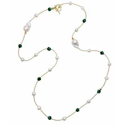 Farra Women's Malachite With Freshwater Pearl Multi-way Long Necklace
