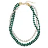 Farra Women's Malachite With Moonstone Triple Strands Necklace