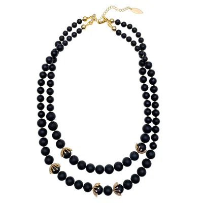 Farra Women's Matte Black Agate Double Layers Necklace